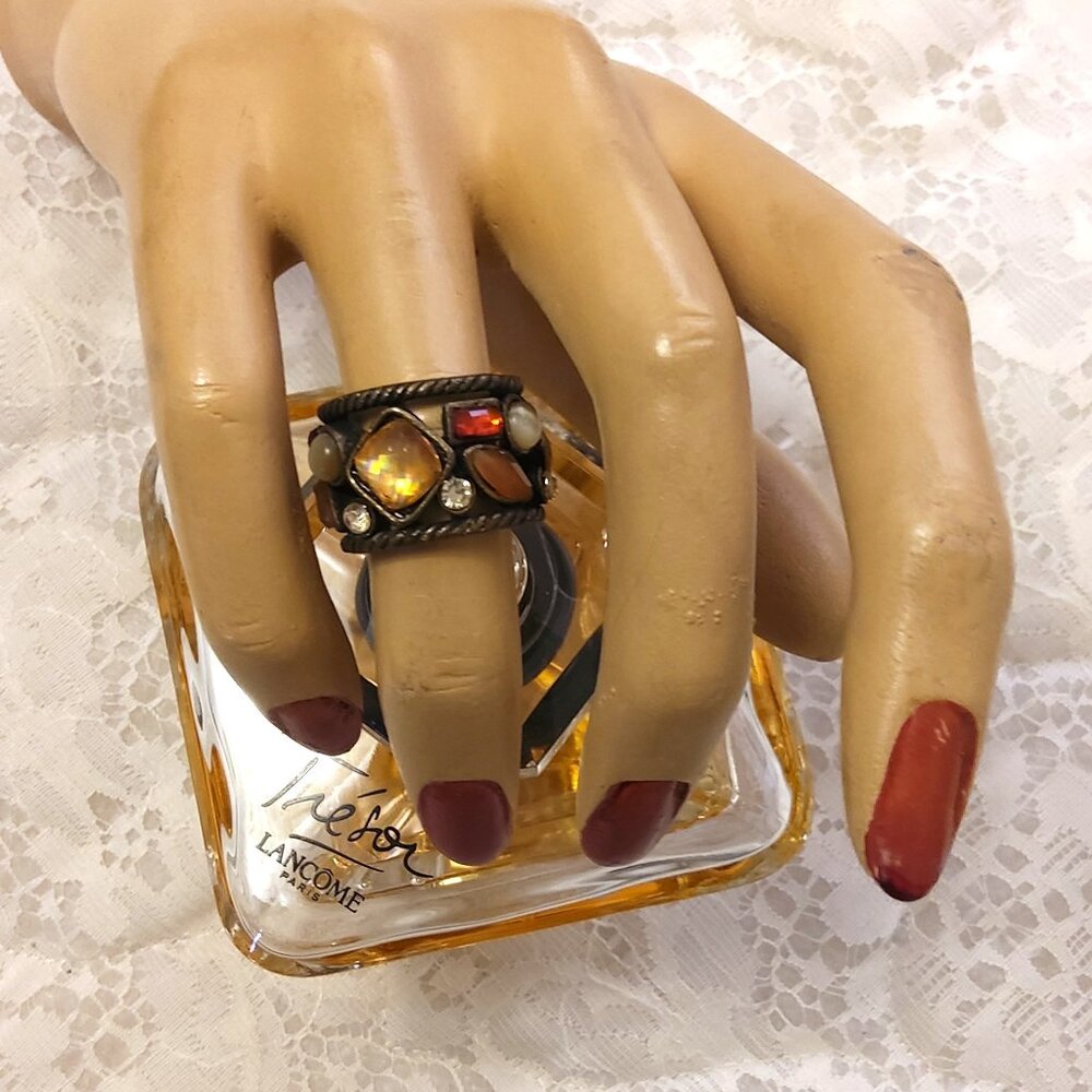 VTG Women’s Multi Color Gemstone Vintage Copper Ring Size 6 or 7